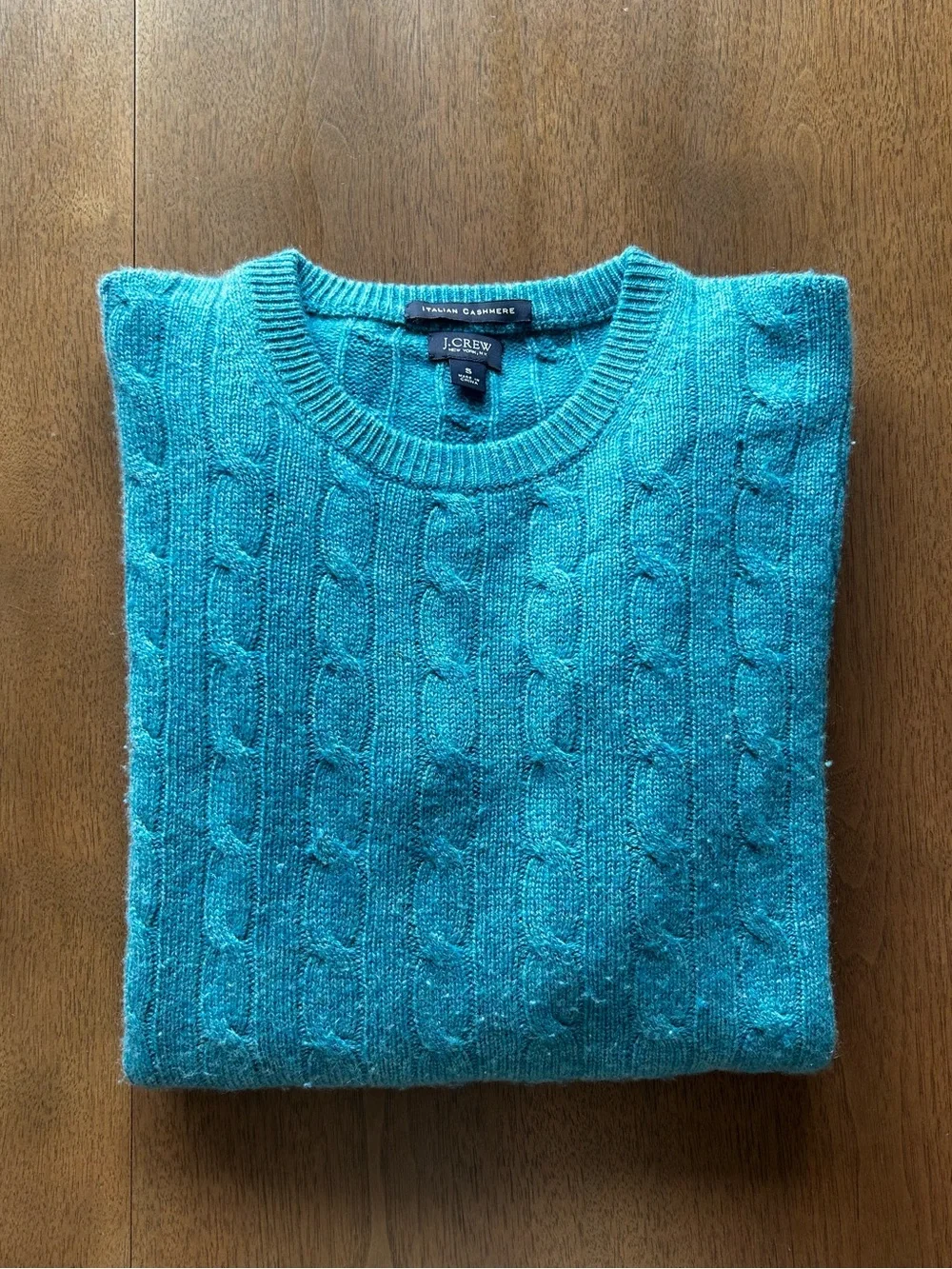 J. Crew Teal Cable-Knit Crewneck Sweater